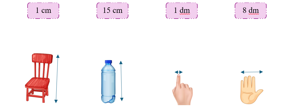 Ước lượng độ d&agrave;i rồi nối với thẻ ghi số đo th&iacute;ch hợp: (ảnh 1)