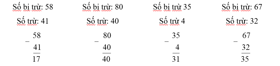 Đặt tính rồi tính hiệu, biết: (ảnh 1)