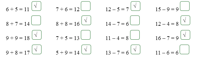 Đánh dấu √ vào ô trống cạnh phép tính đúng: (ảnh 2)