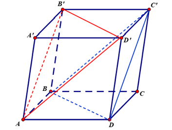 Cho hình hộp ABCD.A'B'C'D'. Mặt phẳng AB'D' song song với mặt phẳng nào trong các mặt phẳng sau đây (ảnh 1)