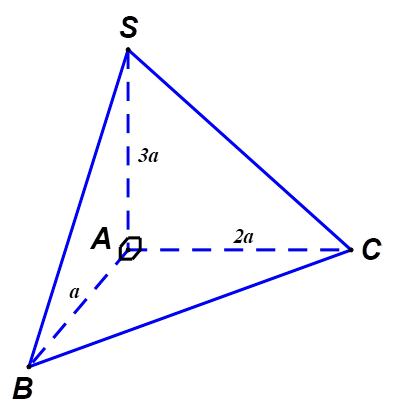 Cho hình chóp S.ABC có tam giác ABC vuông tại A, AB = a, AC = 2a, SA vuông góc với đáy và SA = 3a. Thể tích khối chóp S.ABC bằng (ảnh 1)