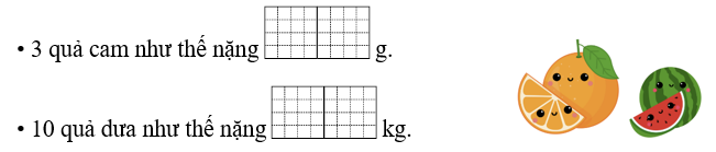 Một quả cam nặng 200 g và quả dưa nặng 3 kg. Vậy: (ảnh 1)
