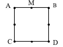 d) Cho hình vuông ABCD có M là trung điểm của AB, biết AM = 5 cm. Tổng 4 cạnh hình vuông ABCD là: (ảnh 1)