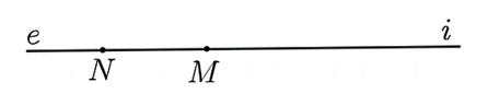 Cho hai điểm \(M,\;\,N\) thuộc đường thẳng \(ei\) như hình vẽ: (ảnh 1)