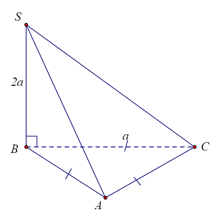 Cho hình chóp S.ABC có đáy là tam giác đều cạnh bằng a, cạnh bên SB vuông góc với mặt phẳng (ABC), SB = 2a. Tính thể tích khối chóp S.ABC. (ảnh 1)