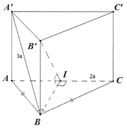 Cho hình lăng trụ đứng ABC.A'B'C' có đáy là tam giác vuông cân tại B,AC = 2a và A