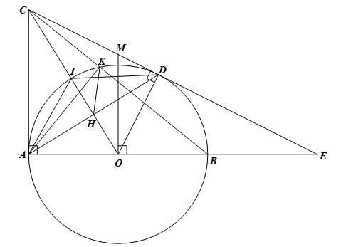 Cho đường tròn \(\left( {O;R} \right)\) có đường kính \(AB,\) đường thẳng \(d\) là tiếp tuyến (ảnh 1)