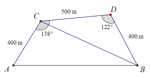 Hãy xác định độ dài đoạn đường AB theo đơn vị mét (làm tròn kết quả đến hàng đơn vị). (ảnh 2)