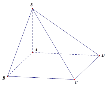 Cho hình chóp S.ABCD có ABCD là hình chữ nhật và SA vuông góc (ABCD). Mệnh đề nào dưới đây đúng ?  (ảnh 1)