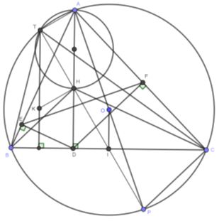 Cho tam giác \(ABC\) nhọn \(\left( {AB < AC} \right)\) nội tiếp đường tròn tâm (ảnh 1)