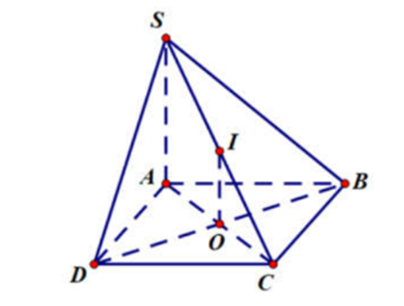 Cho hình chóp S.ABCD có đáy ABCD là hình vuông tâm O, SA vuông góc (ABCD). Gọi I là trung điểm của SC. Khoảng cách từ I đến mặt phẳng (ABCD) bằng độ dài đoạn thẳng nào? (ảnh 1)