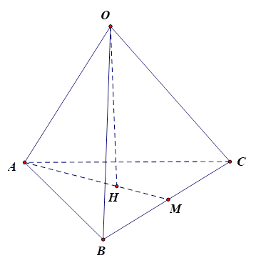 Cho tứ diện OABC có OA, OB, OC đôi một vuông góc với nhau. Gọi H là hình chiếu của O trên mặt phẳng (ABC). Mệnh đề nào sau đây đúng?  (ảnh 1)