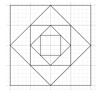 Từ hình vuông đầu tiên, bạn Hùng vẽ hình vuông thứ hai có các đỉnh là trung điểm của các cạnh hình (ảnh 1)