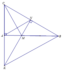 Cho tam giác ABC vuông tại A, trên cạnh AB lấy điểm M (M khác A, M khác B) (ảnh 2)