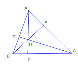 Cho tam giác ABC không cân và có ba góc nhọn. Các đường cao AD, BE, CF cắt nhau (ảnh 1)