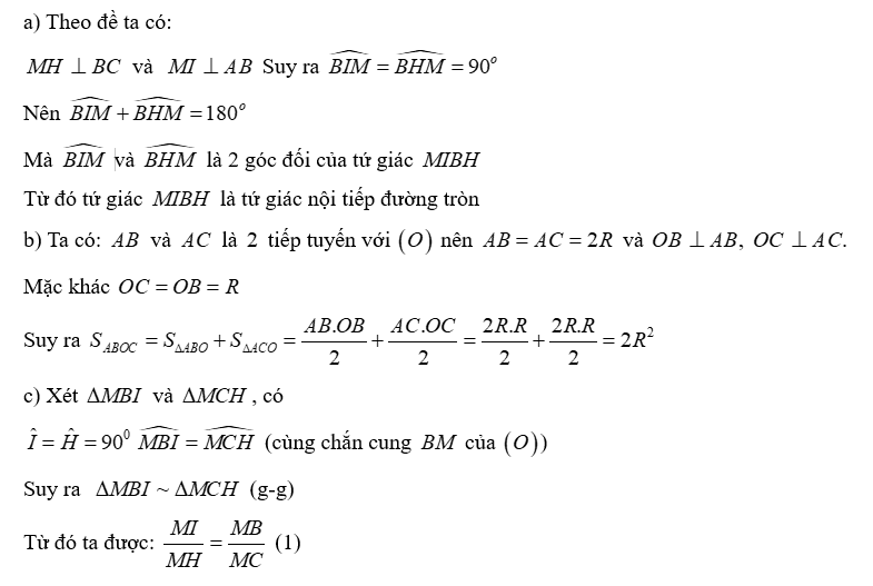 Cho đường tròn (O) tâm \[O\] bán kính \[R\] và điểm nằm ngoài đường tròn. Các tiếp (ảnh 2)