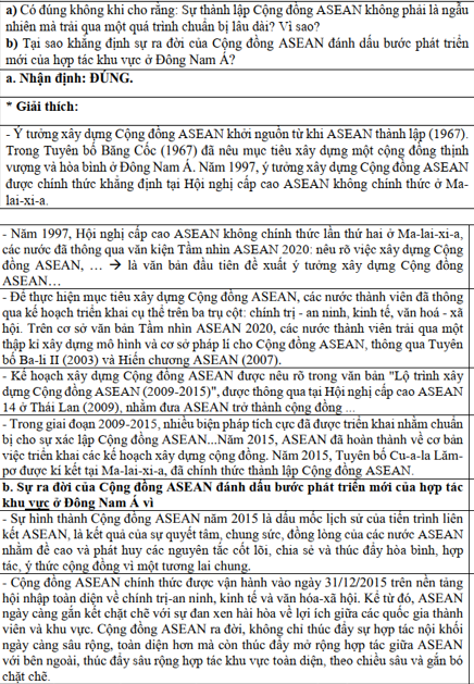 a) Có đúng không khi cho rằng: Sự thành lập Cộng đồng ASEAN không phải là ngẫu nhiên mà trải qua một quá trình chuẩn bị lâu dài? Vì sao? (ảnh 1)