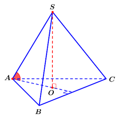 Cho hình chóp đều S.ABC có tất cả các cạnh bằng a. Gọi (alpha) là góc giữa cạnh bên SA và mặt phẳng đáy (ABC). Khẳng định nào sau đây là đúng? (ảnh 1)