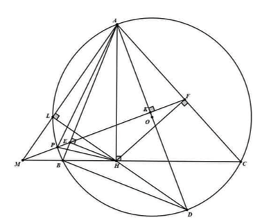 Cho tam giác \(ABC\) nhọn (\(AB < AC\)) có đường cao \(AH\) và nội tiếp đường (ảnh 1)
