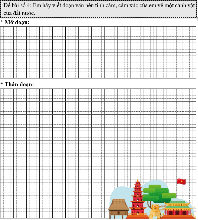 Đề bài số 4: Em hãy viết đoạn văn nêu tình cảm, cảm xúc của em về một cảnh vật của đất nước.  (ảnh 1)