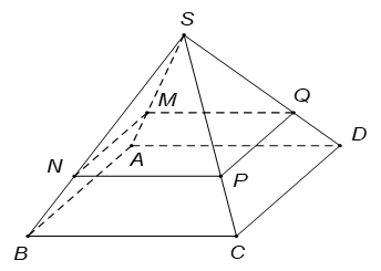 Cho hình chóp S.ABCD đáy ABCD là hình vuông có cạnh bằng 6 (ảnh 1)