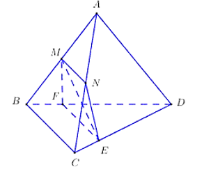 Cho tứ diện ABCD. Gọi hai điểm M,N lần lượt là trung điểm của các cạnh AB,AC (ảnh 1)