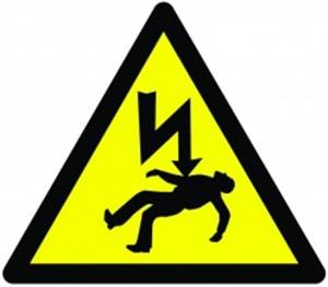 A yellow triangle sign with a black and yellow triangle and a black silhouette of a person falling off a black lightning bolt

AI-generated content may be incorrect.