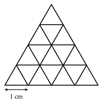 Cho hình vẽ bên. a) Có bao nhiêu hình tam giác được cấu tạo bởi các hình tam giác có cạnh là 1 cm? (ảnh 1)