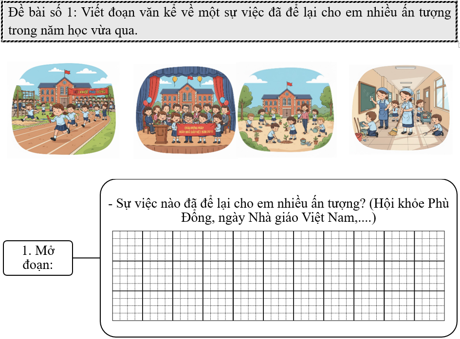 Đề bài số 1: Viết đoạn văn kể về một sự việc đã để lại cho em nhiều ấn tượng trong năm học vừa qua.    (ảnh 1)