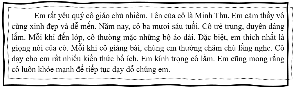 h) Đọc đoạn văn sau và cho biết người viết đã bày tỏ tình cảm, cảm xúc với ai?  (ảnh 1)