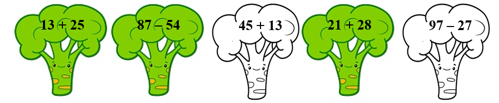 Em hãy tô màu vào bông cải có tổng nhỏ hơn 50: (ảnh 2)