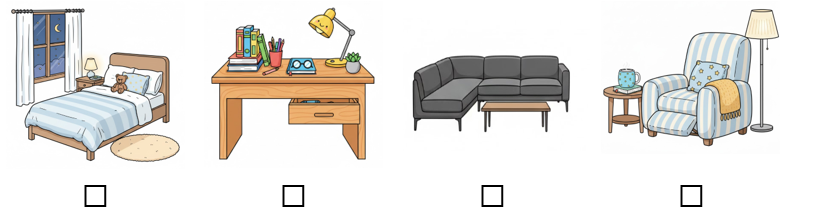 c) Đánh dấu ☑ vào những món đồ xuất hiện ở phòng ngủ. (ảnh 1)