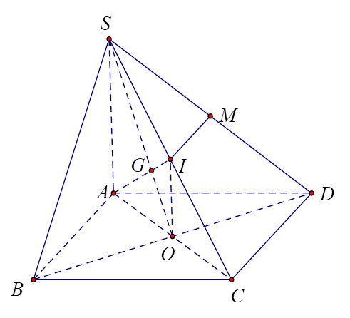 Cho hình chóp S.ABCD có đáy là hình vuông tâm O,I là trung điểm của SC, M là trung điểm của SD Khi đó: (ảnh 1)