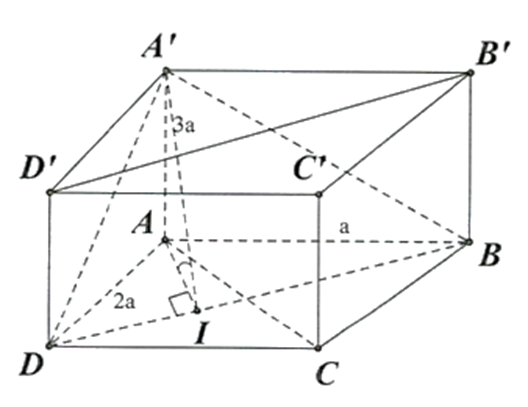  Cho hình hộp chữ nhật ABCD .A'B'C'D' có AB = a,AD = 2a,AA' = 3a. Tính góc phẳng nhị diện [A',BD,A]? (ảnh 1)
