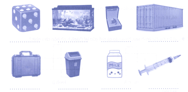 a) Ghi các đơn vị đo thể tích m3, dm3, cm3 phù hợp vào chỗ chấm dưới mỗi vật sau: (ảnh 1)