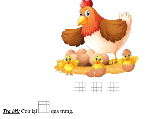 Gà mẹ ấp 10 quả trứng. Hôm nay nở ra 3 chú gà con. Hỏi còn lại mấy quả trứng chưa nở? (ảnh 1)