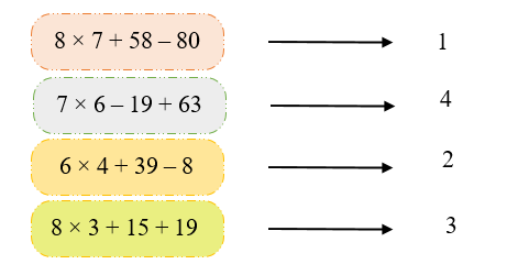 Sắp xếp kết quả các phép tính theo thứ tự tăng dần bằng cách điền số thứ tự “1; 2; 3; 4” vào ô trống: (ảnh 2)