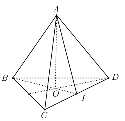 Cho tứ diện ABCD có tất cả các cạnh đều bằng a > 0. Khi đó khoảng cách từ đỉnh A đến mp(BCD) bằng  (ảnh 1)