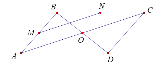 Cho hình bình hành \(ABCD\) có tâm \(O\). Gọi \(M,N\) lần lượt là trung điểm của (ảnh 1)