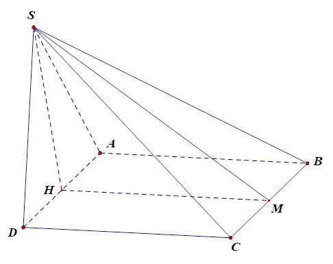 Cho hình chóp S.ABCD có đáy ABCD là hình chữ nhật, mặt bên SAD là tam giác đều cạnh 2a và nằm trong mặt phẳng vuông góc với mặt phẳng đáy, mặt phẳng (SBC) tạo với mặt phẳng đáy một góc 45o. Tính thể tích khối chóp S.ABCD.  (ảnh 1)