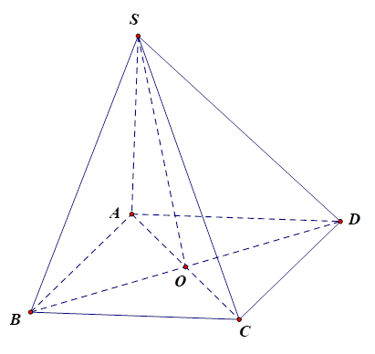 Cho hình chóp S.ABCD với đáy ABCD là hình vuông có cạnh 2a, SA = a căn bậc hai  6 và vuông góc với đáy. Góc [S,BD,A] bằng? (ảnh 1)