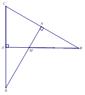 Cho tam giác ABC vuông tại A, trên cạnh AB lấy điểm M (M khác A, M khác B) (ảnh 1)
