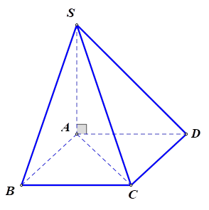 Cho hình chóp S.ABCD có đáy ABCD là hình vuông, SA vuông góc với mặt đáy (tham khảo hình vẽ bên). Góc giữa hai mặt phẳng (SCD) và (ABCD) bằng (ảnh 1)