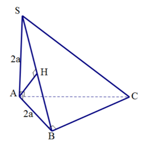 Cho hình chóp S.ABC có SA vuông góc (ABC), SA = AB = 2a, tam giác ABC vuông tại B (tham khảo hình vẽ). Khoảng cách từ A đến mặt phẳng (SBC) bằng (ảnh 2)