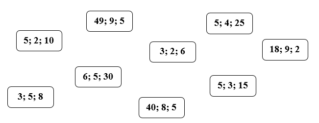 Tô màu vào nhóm ba số có thể lập thành phép nhân đúng: (ảnh 1)