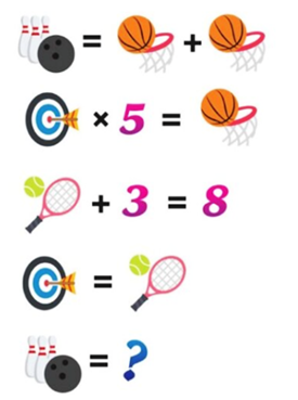 A math game with pictures of sports equipment

Description automatically generated