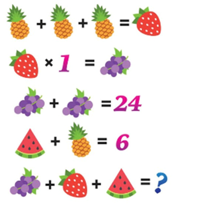 A math game with fruits and numbers

Description automatically generated