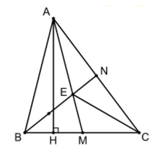 Cho tam giác ABC, 2AN / NC = BE / 3BN , AE kéo dài cắt BC tại M. Biết . (ảnh 1)