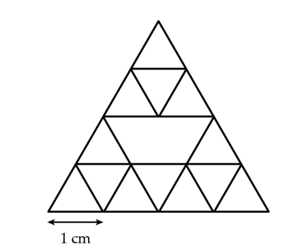 Cho hình vẽ bên.  a) Có bao nhiêu hình tam giác được cấu tạo bởi các hình tam giác có cạnh là 1 cm? (ảnh 2)