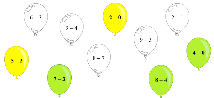 Tô màu xanh vào các quả bóng có kết quả bằng 4, tô màu vàng vào các quả bóng có kết quả bằng 2. (ảnh 2)